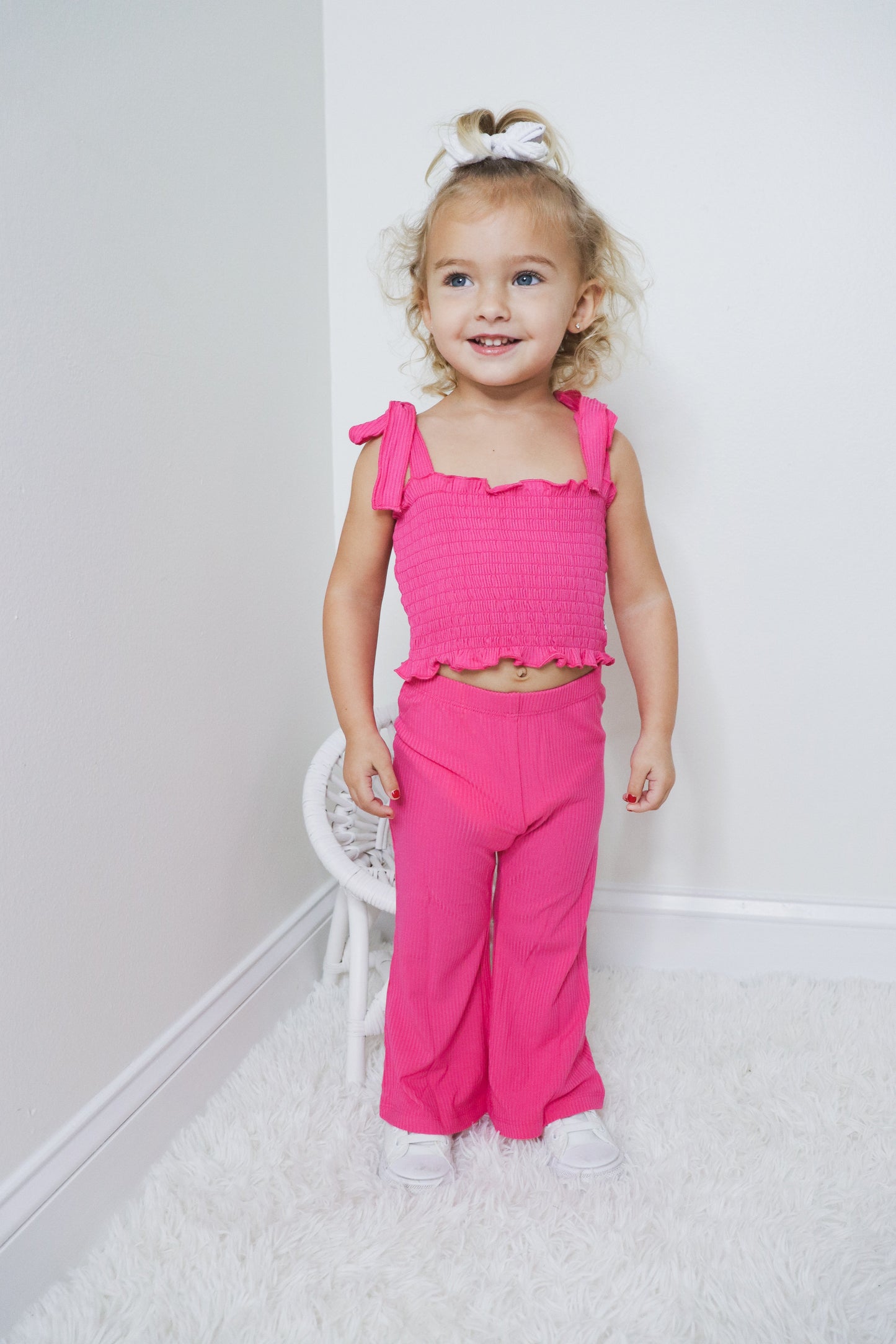 HOT PINK RIB DREAM SMOCKED FLARE SET