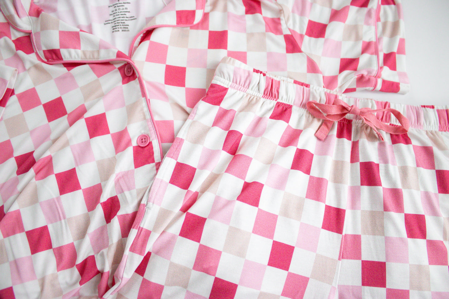 Dreamy Pink Checkers Women's Short Sleeve Relaxed Flare Dream Set