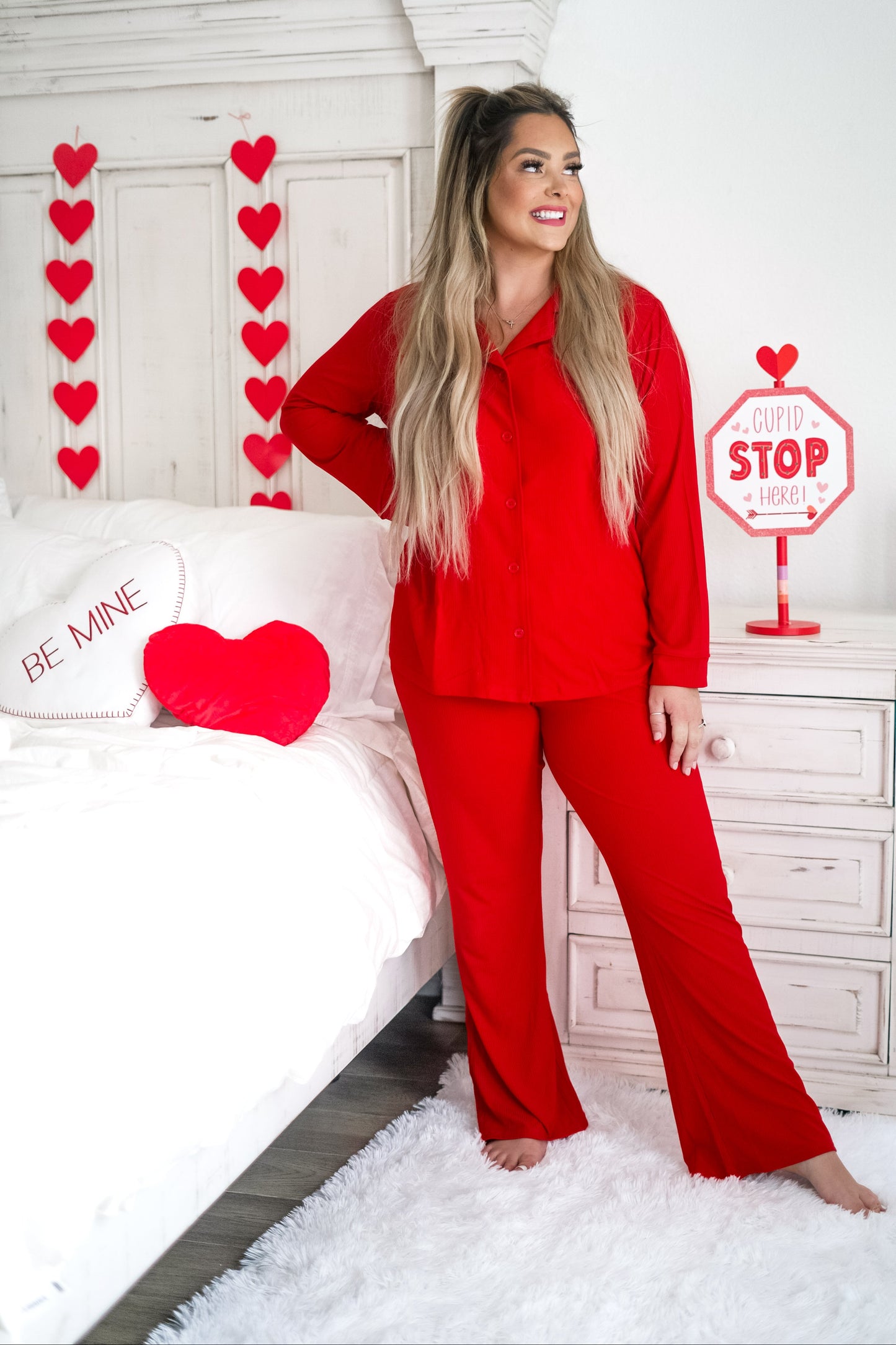 Red Rib Women's LONG SLEEVE Relaxed Flare Dream Set