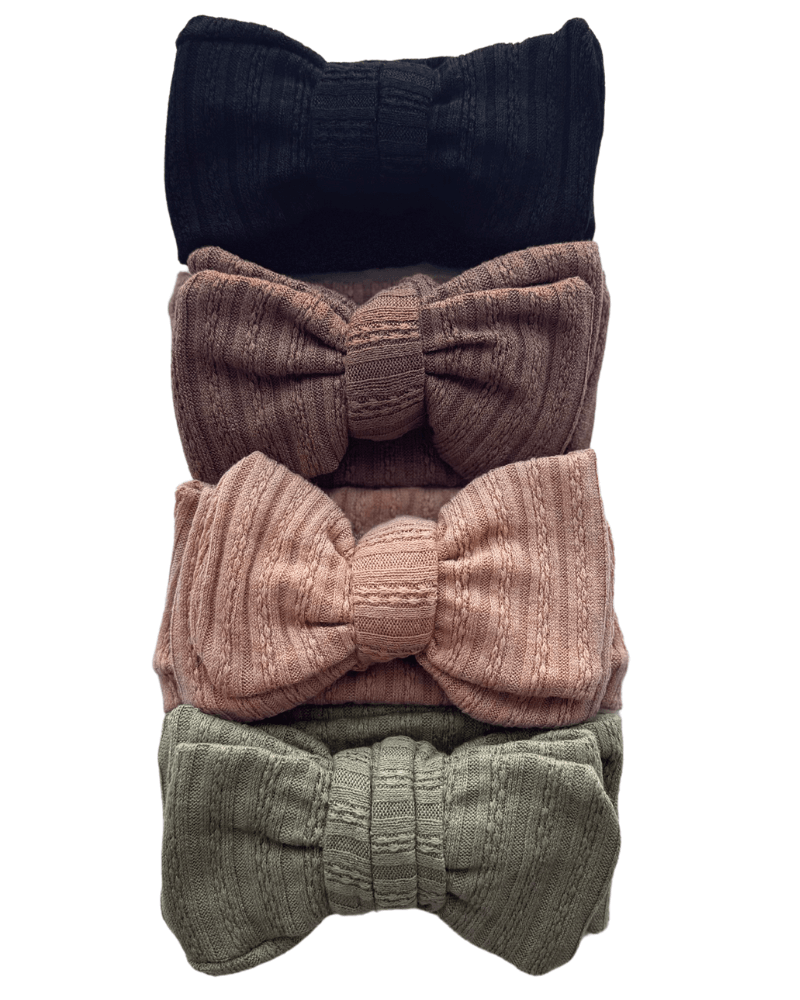 Large Knit Bow Headband - Saddle