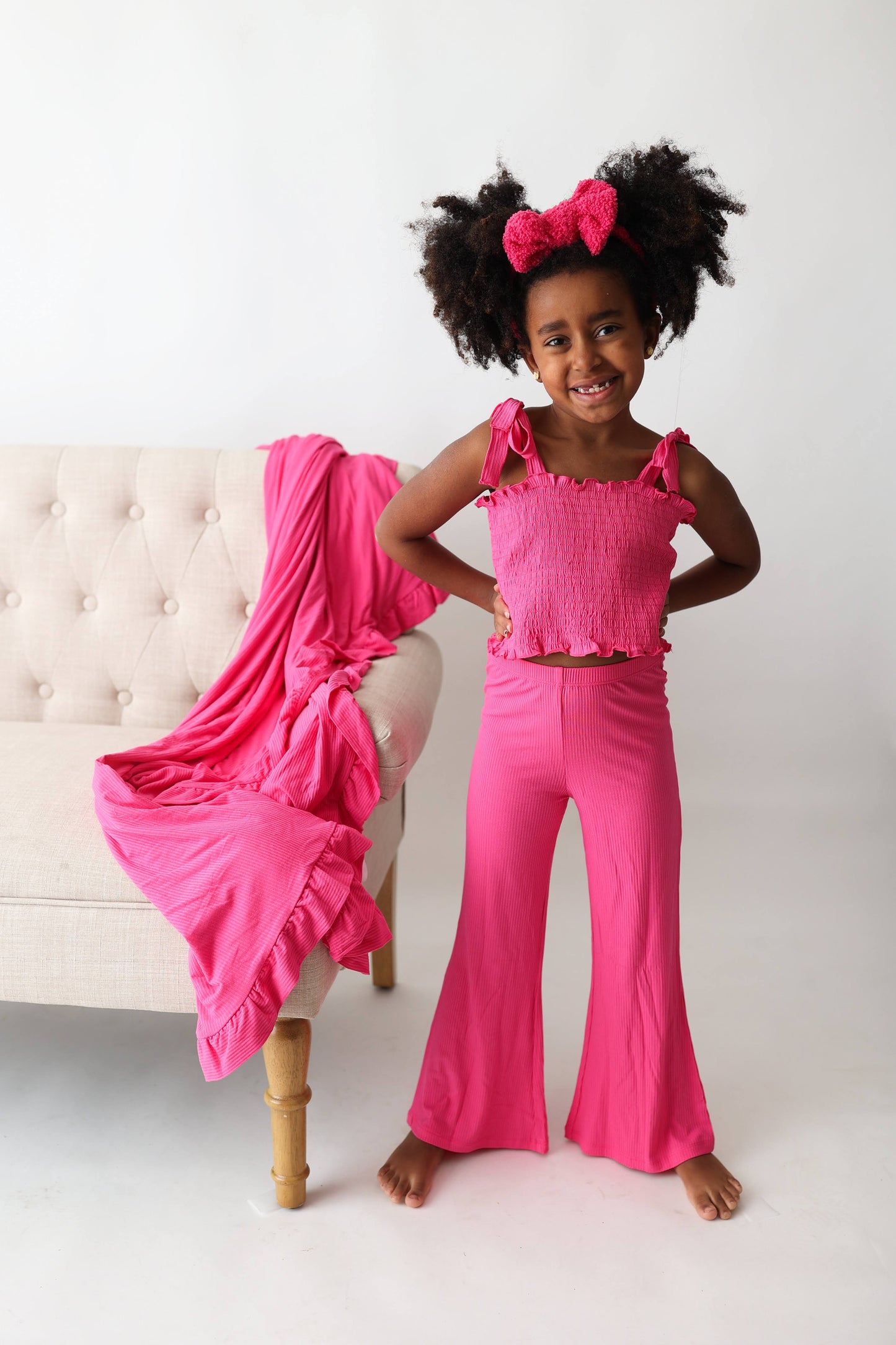 HOT PINK RIB DREAM SMOCKED FLARE SET