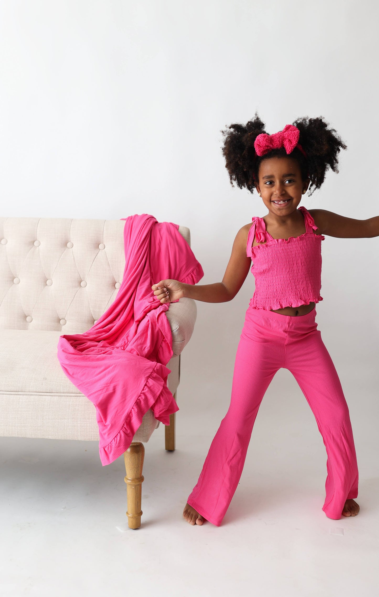 HOT PINK RIB DREAM SMOCKED FLARE SET