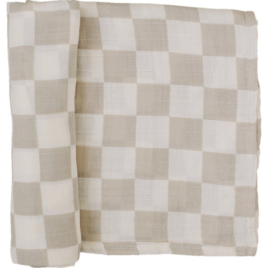 Taupe Checkered Muslin Swaddle Blanket