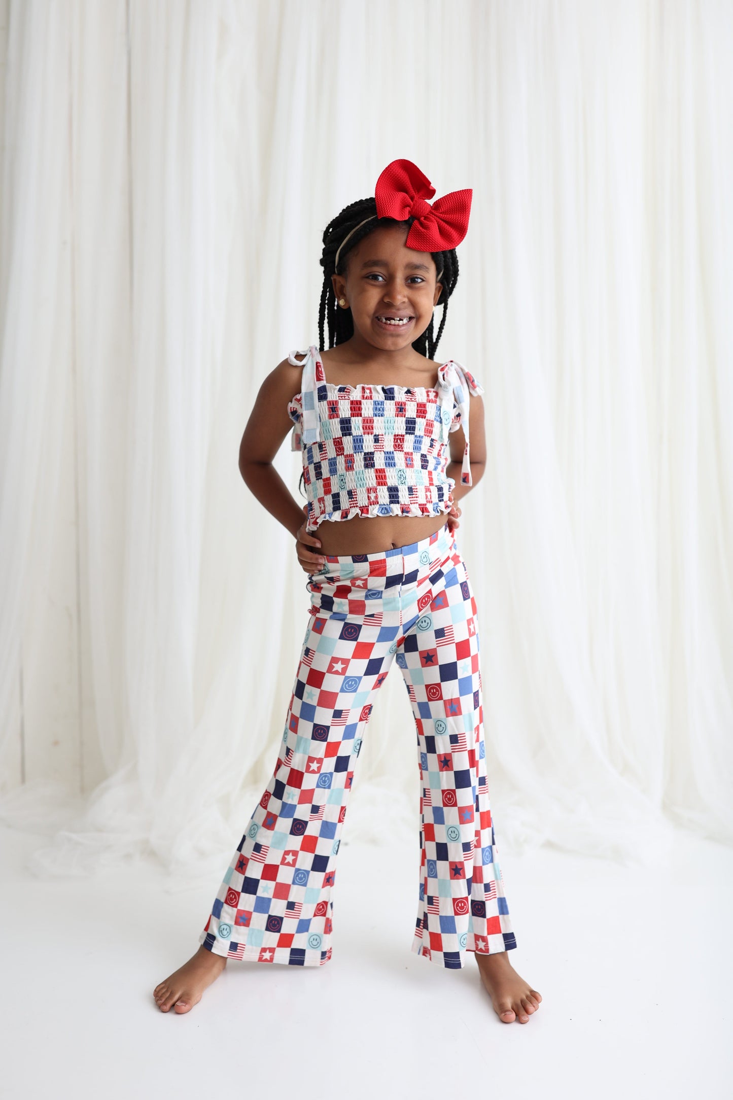 HOME OF THE FREE CHECKERS DREAM SMOCKED FLARE SET