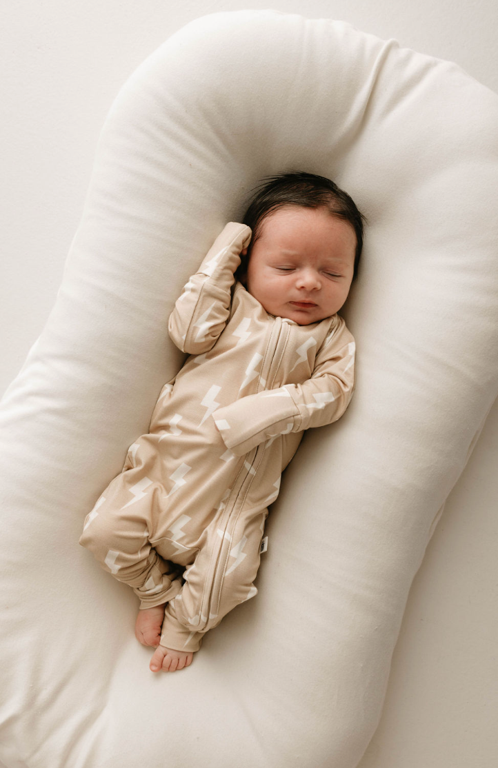 Bamboo Zip Pajamas | Tan & Cream Lightning Bolt