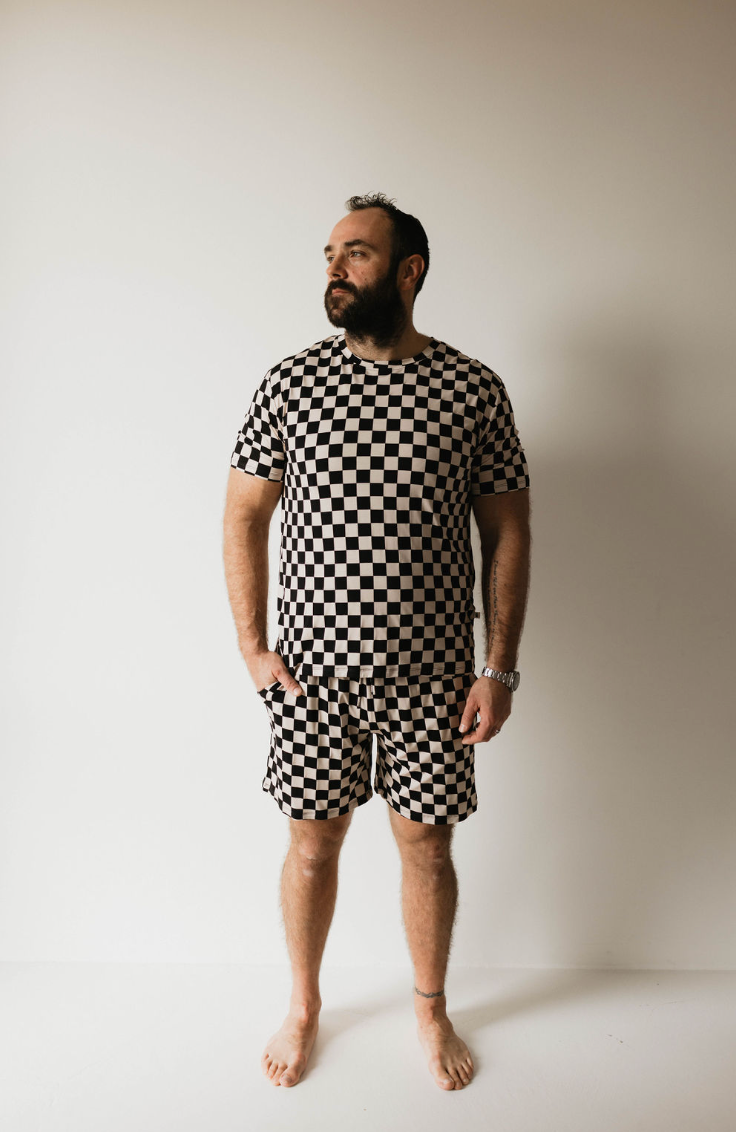 Men's Bamboo Short Pajamas | Black Checkerboard