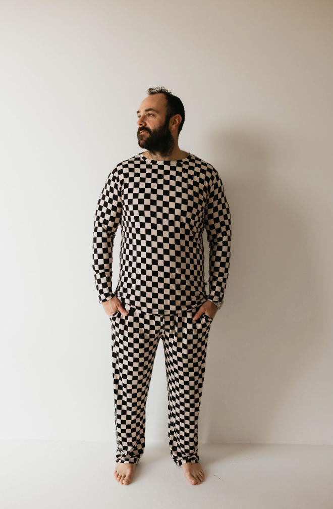 Men's Bamboo Pajamas | Black Checkerboard