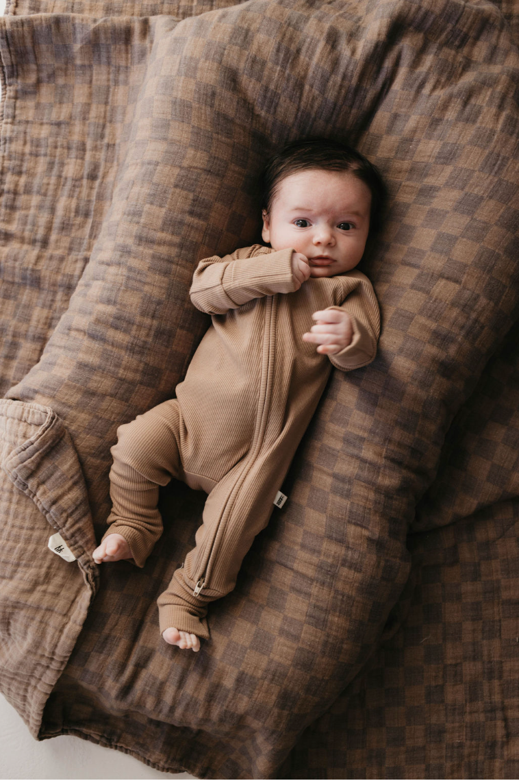 Bamboo Zip Pajamas | Ribbed Milk Chocolate