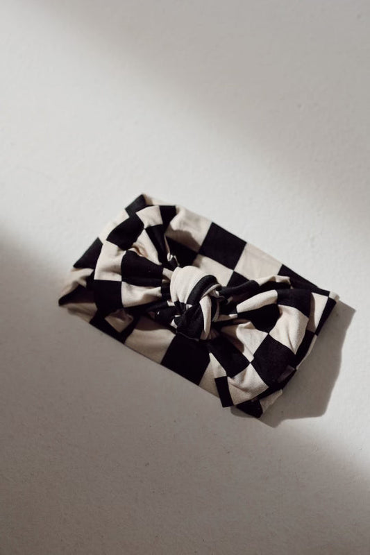 Bamboo Head Wrap | Black Checkerboard