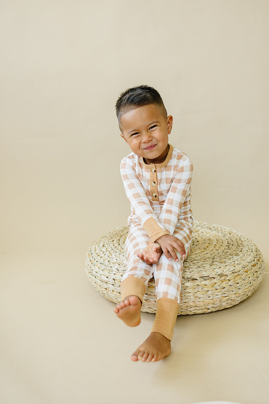 Golden Gingham 2pc Henley Bamboo Pajamas