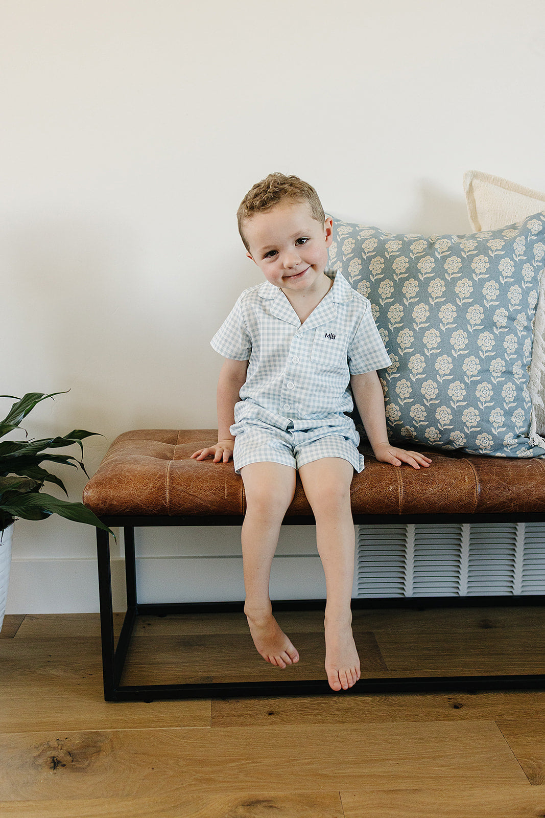 Light Blue Gingham Short Pajama Set