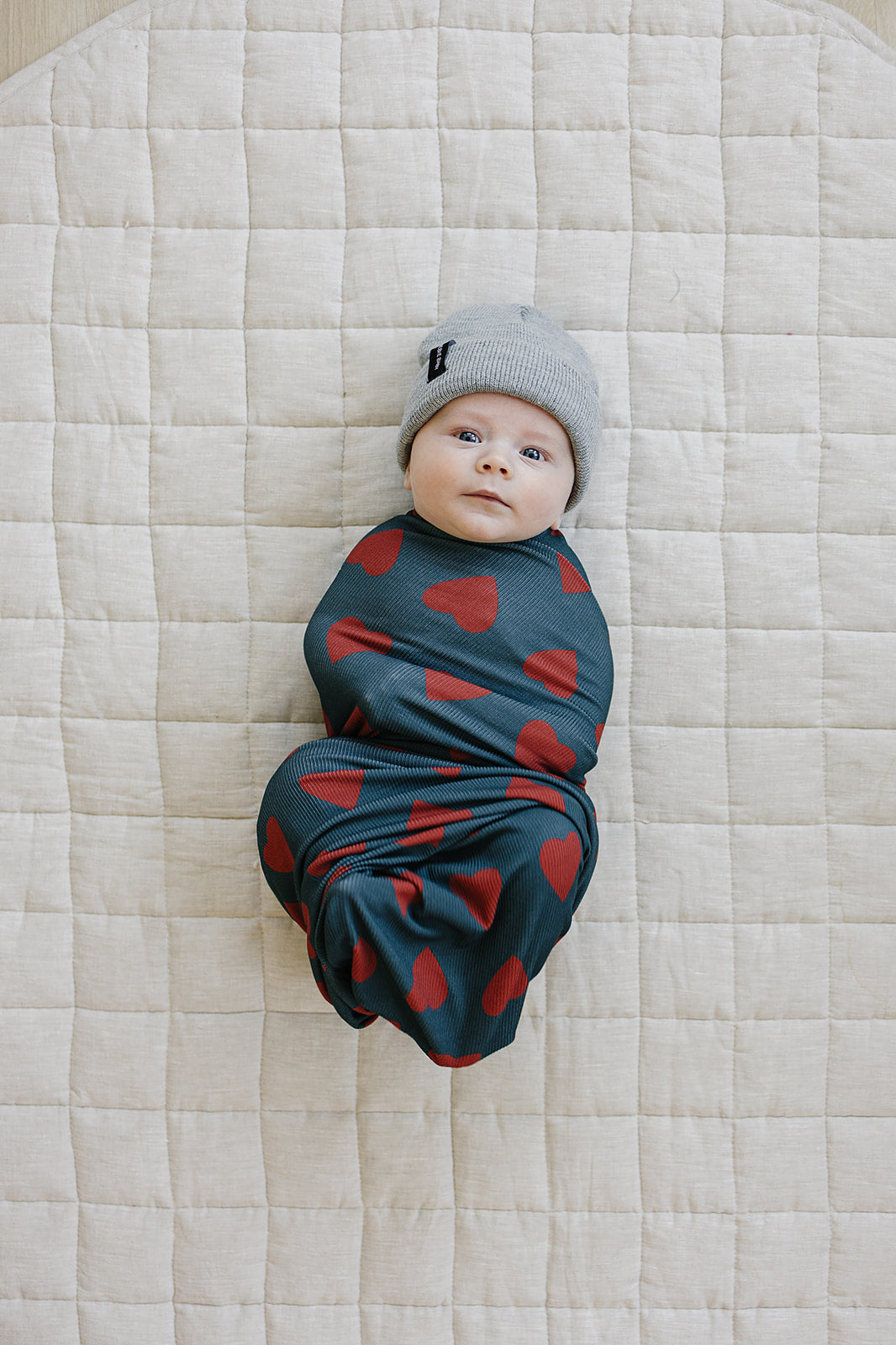 Navy + Red Hearts Bamboo Stretch Swaddle