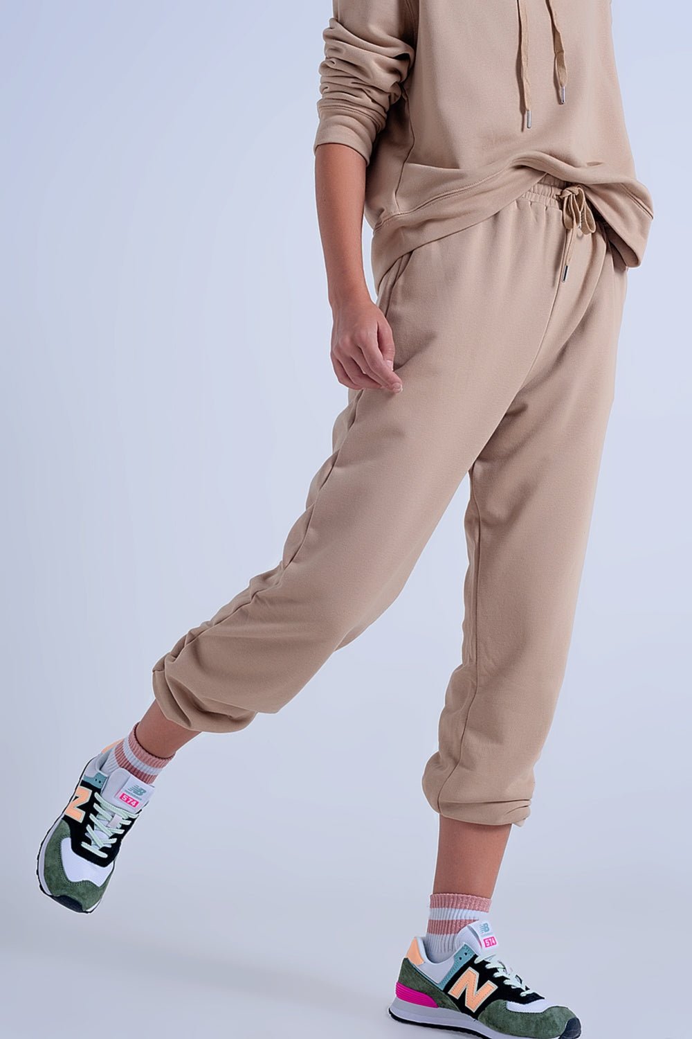 Adjustable Waistband Joggers in Beige - Mack & Harvie