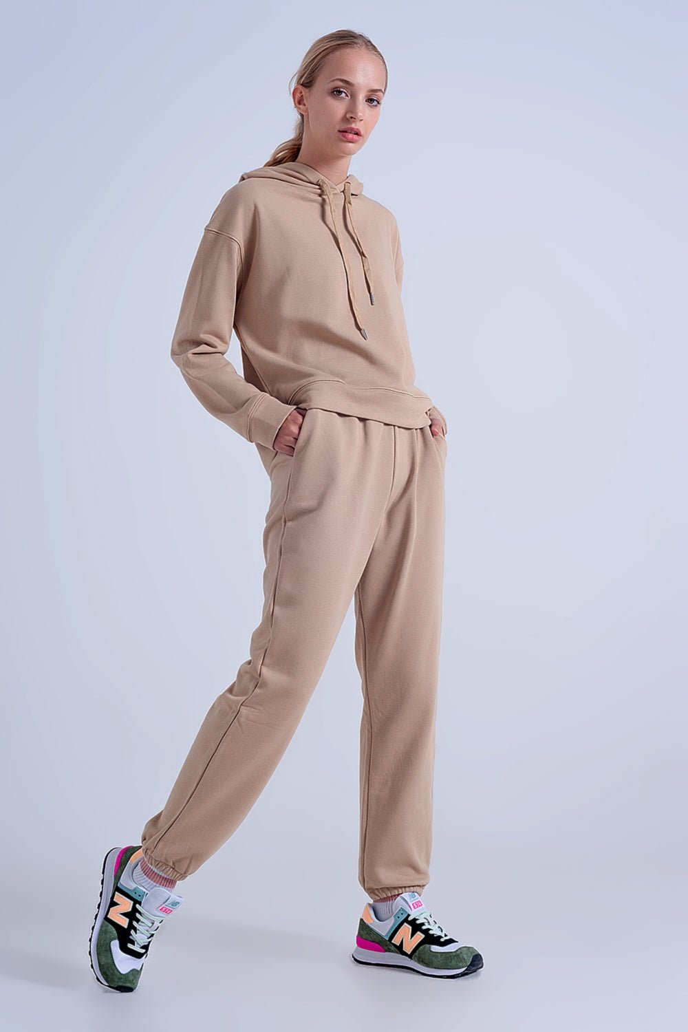 Adjustable Waistband Joggers in Beige - Mack & Harvie