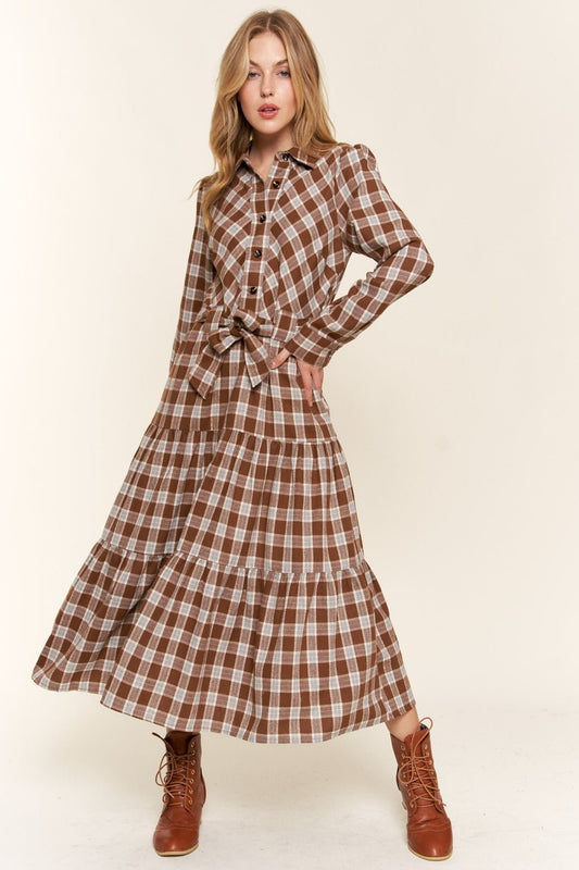 And the Why Plaid Tiered Midi Shirt Dress - Mack & Harvie