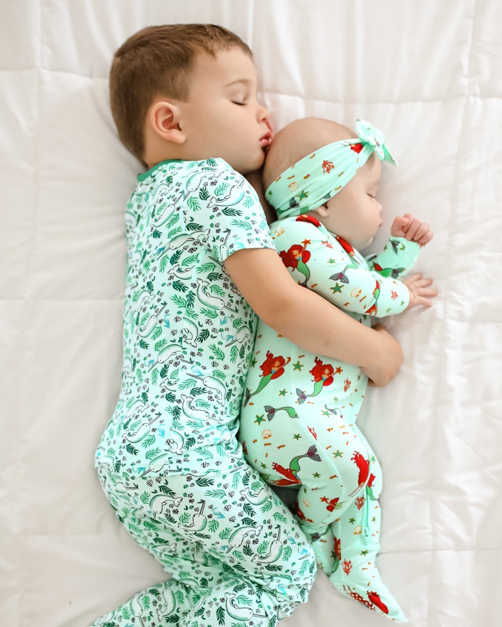 Aquamarine Narwhals Short Sleeve Pajama Set (6M - 12Y) - Mack & Harvie