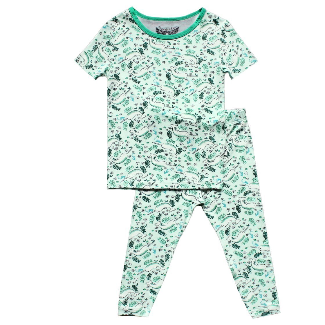 Aquamarine Narwhals Short Sleeve Pajama Set (6M - 12Y) - Mack & Harvie