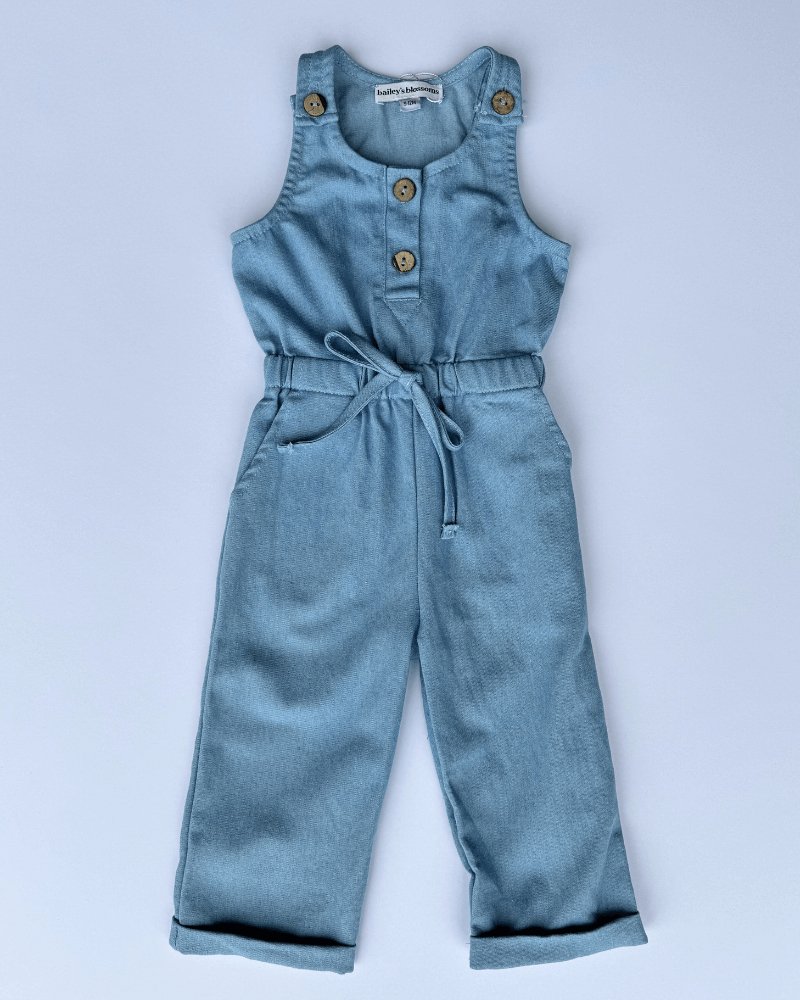 Ari Button Front Denim Jumpsuit - Light Wash - Mack & Harvie