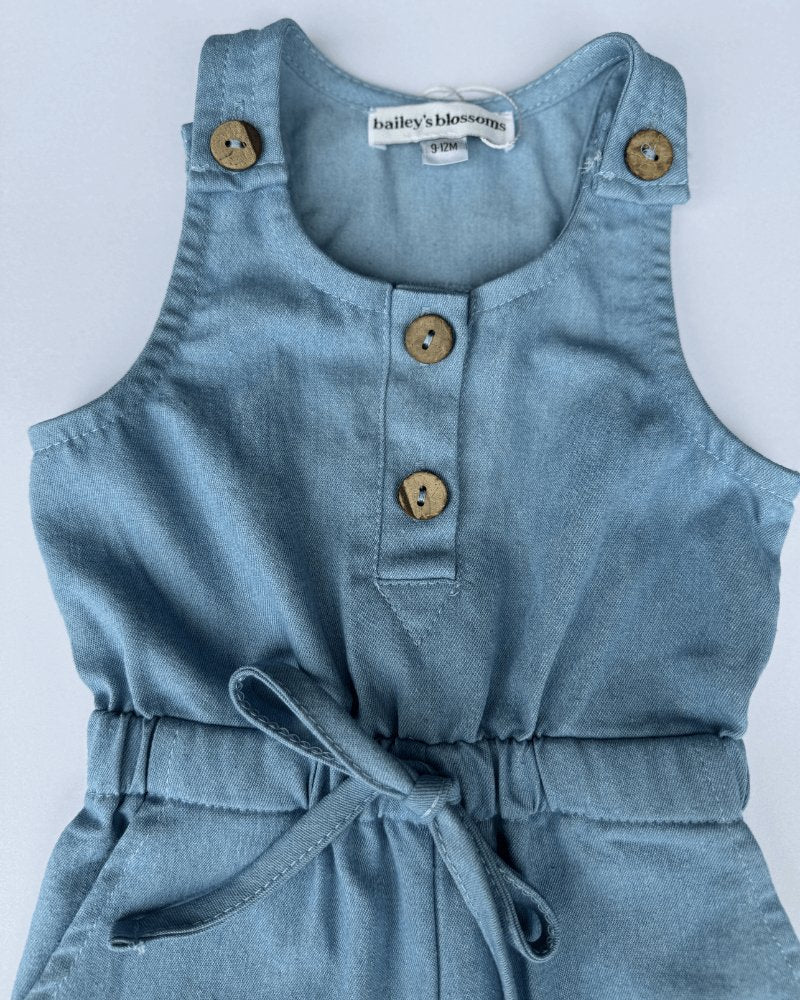 Ari Button Front Denim Jumpsuit - Light Wash - Mack & Harvie