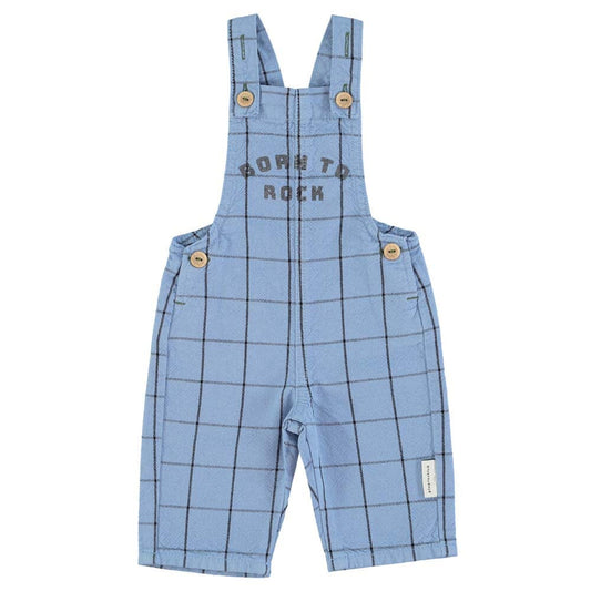 Baby Dungarees - Blue Checkered w/ "Born to Rock" Print - Mack & Harvie