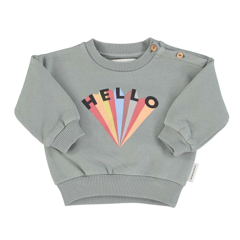 Baby Unisex Sweatshirt - Greenish Grey with Hello Print - Mack & Harvie