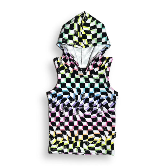 BAMBOO HOODIE TANK - Neon Dizzy Check - Mack & Harvie