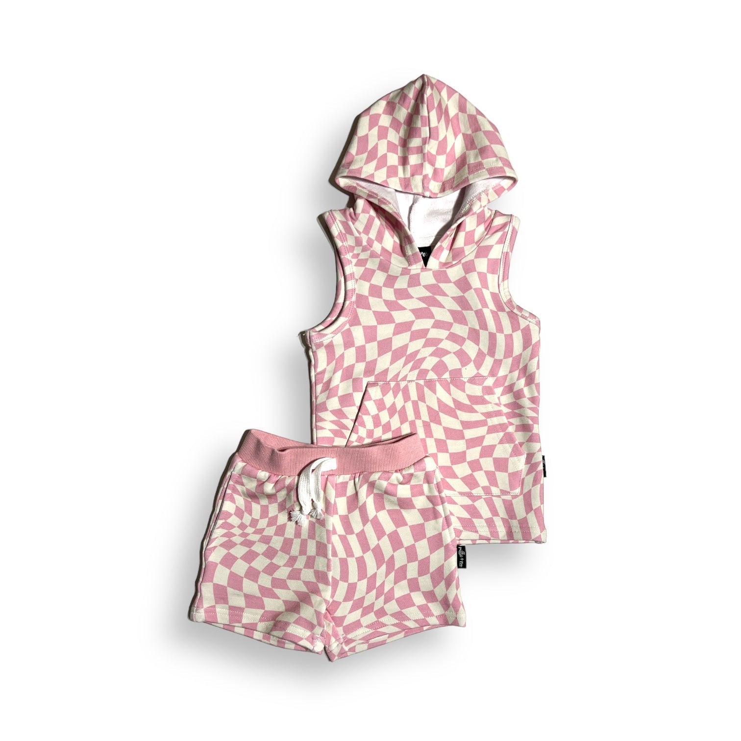 BAMBOO HOODIE TANK - Pink Dizzy Check - Mack & Harvie