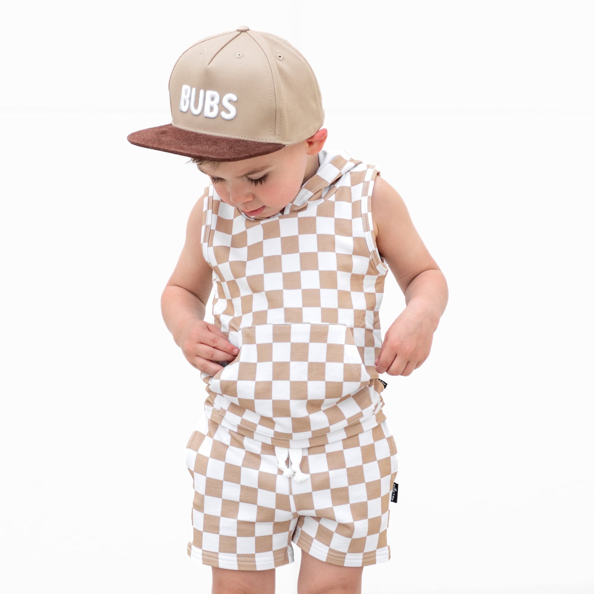 BAMBOO HOODIE TANK - Tan Check - Mack & Harvie