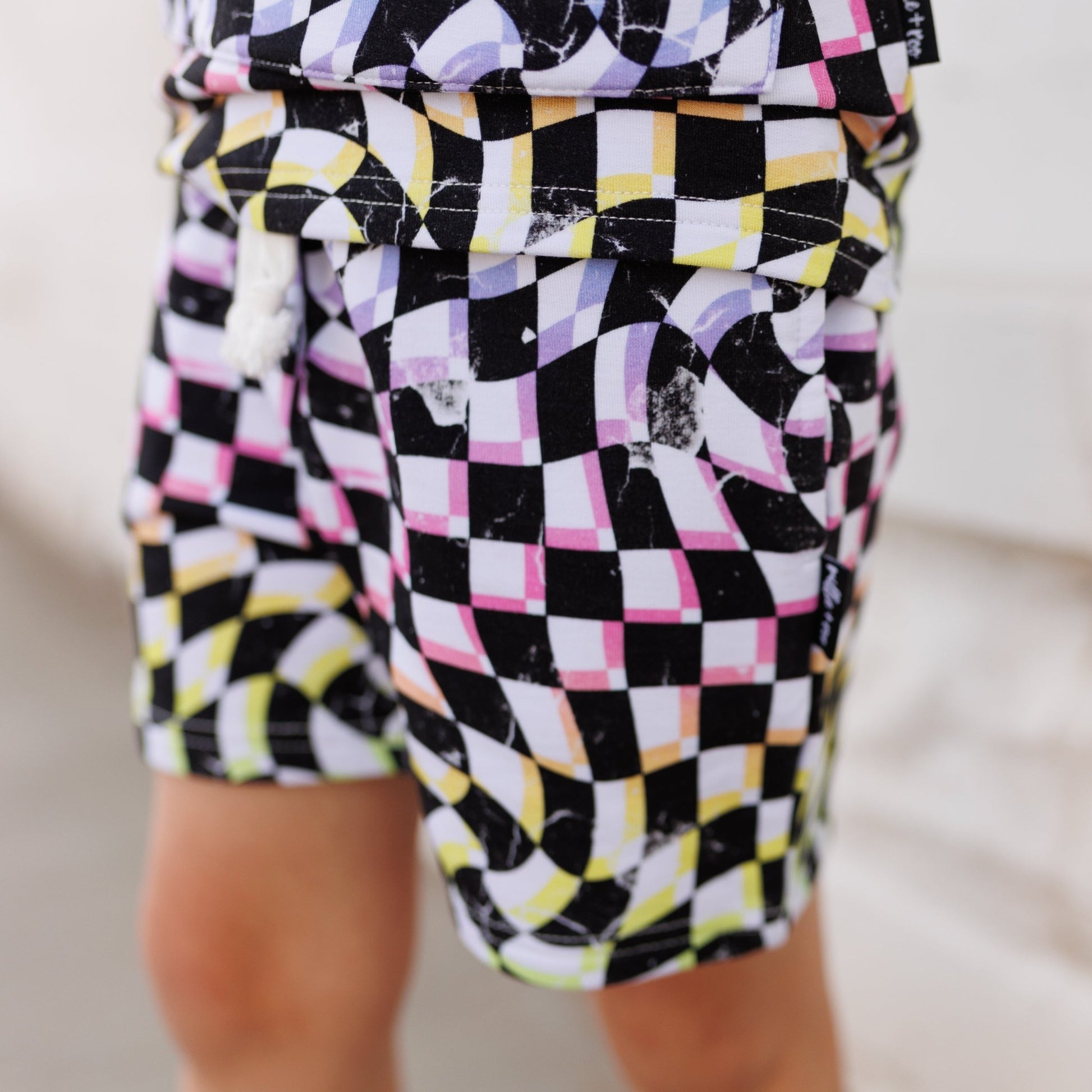 BAMBOO JOGGER SHORTS - Neon Dizzy Check - Mack & Harvie