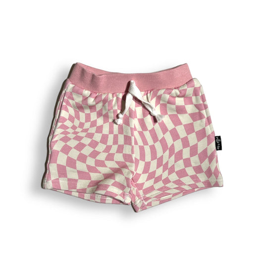 BAMBOO JOGGER SHORTS - Pink Dizzy Check - Mack & Harvie