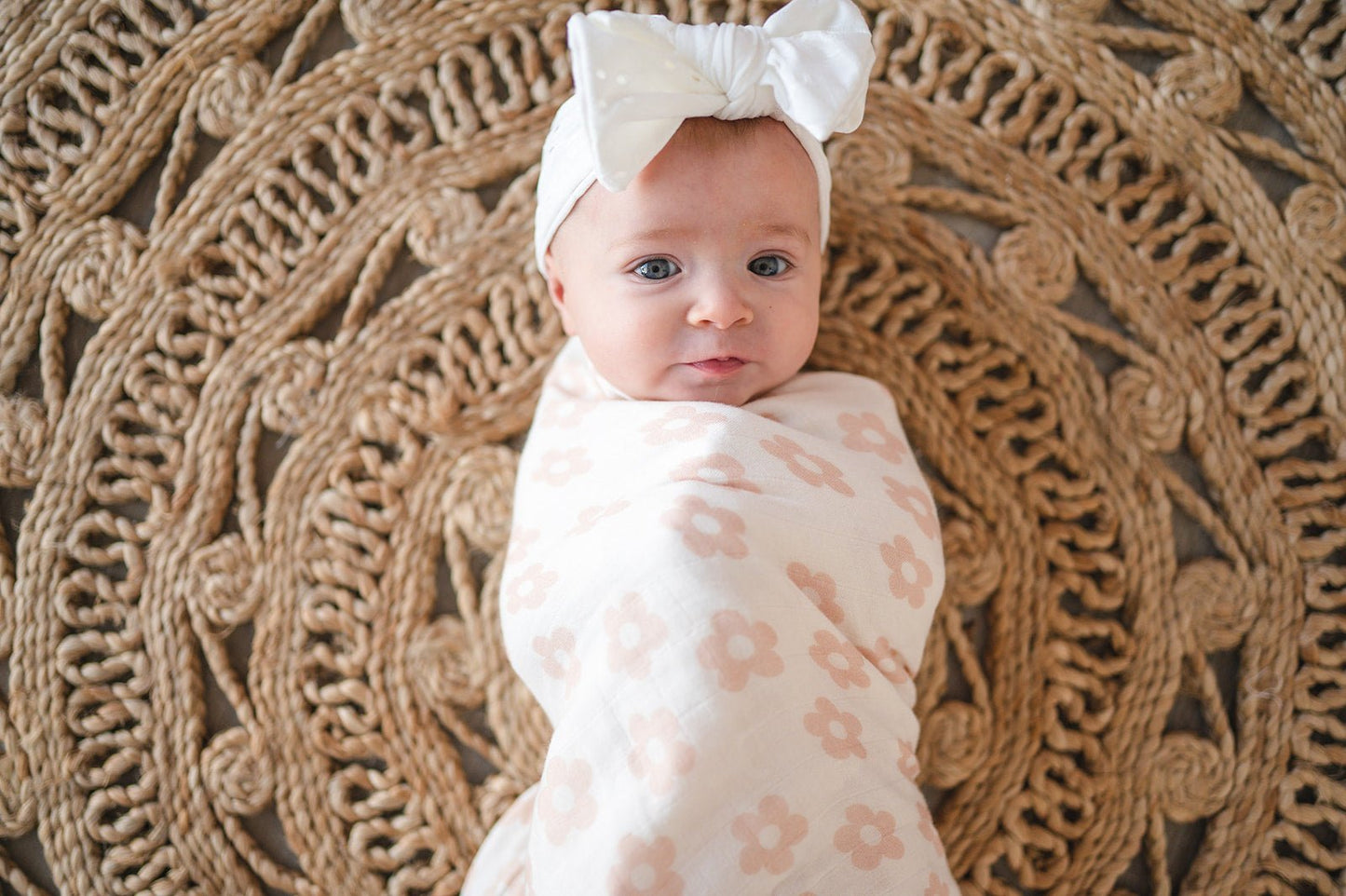 Bamboo Swaddle Blanket - Blush Daisy - Mack & Harvie