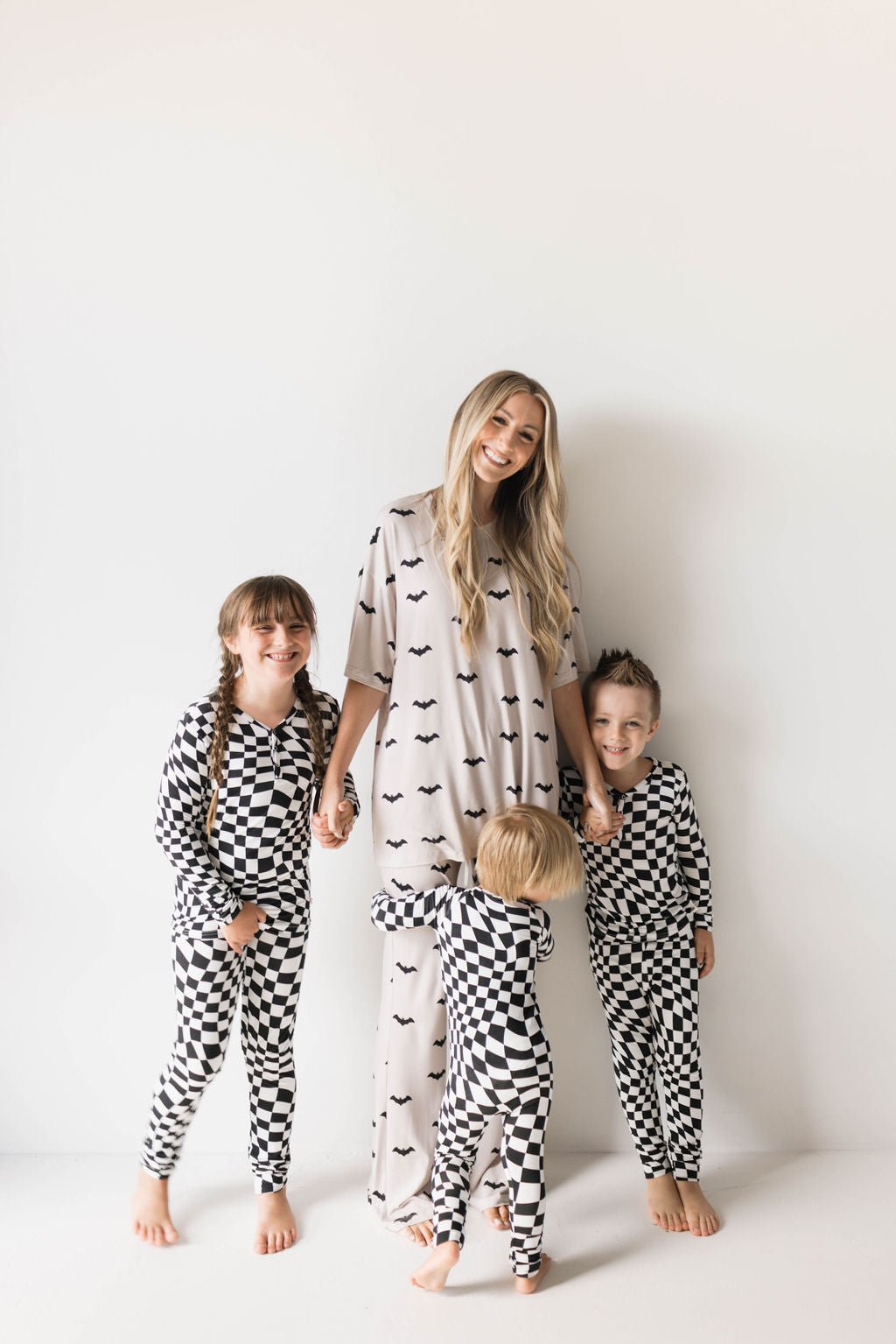 Bamboo Two Piece Pajamas | Black & White Wavy Checkerboard - Mack & Harvie