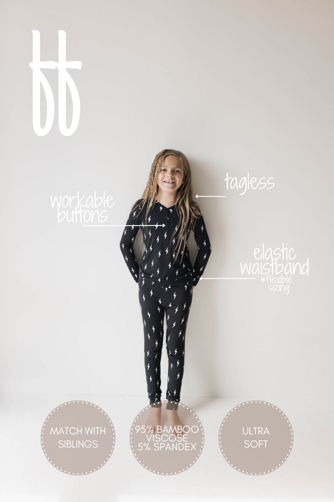 Bamboo Two Piece Pajamas | Midnight Lightning Bolt - Mack & Harvie