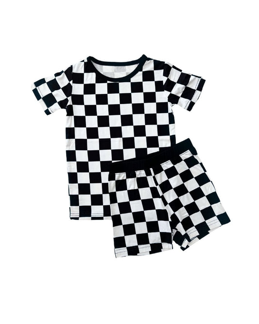 Bamboo Two Piece Shorts Set | Black Checkered - Mack & Harvie