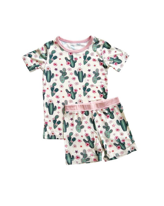 Bamboo Two Piece Shorts Set | Cactus Flowers - Mack & Harvie