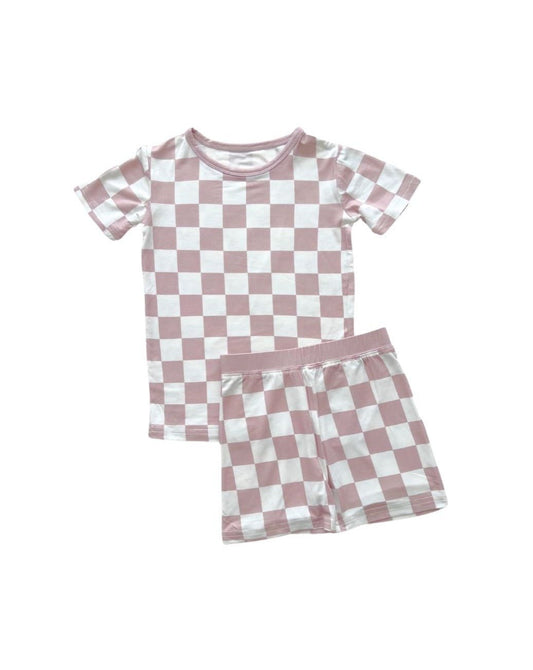 Bamboo Two Piece Shorts Set | Latte Checkered - Mack & Harvie