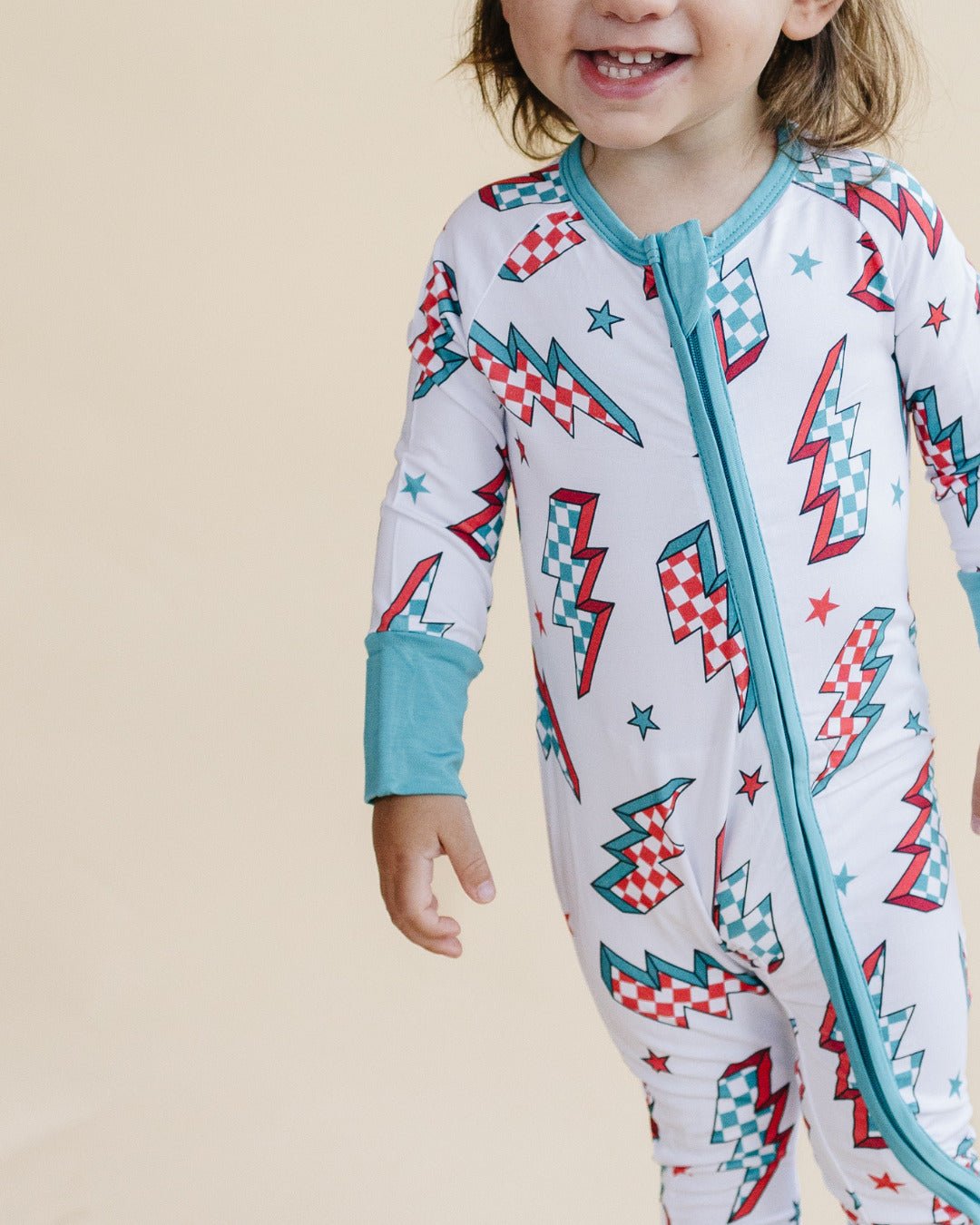 Bamboo Zip Romper | Checkered Bolts - Mack & Harvie