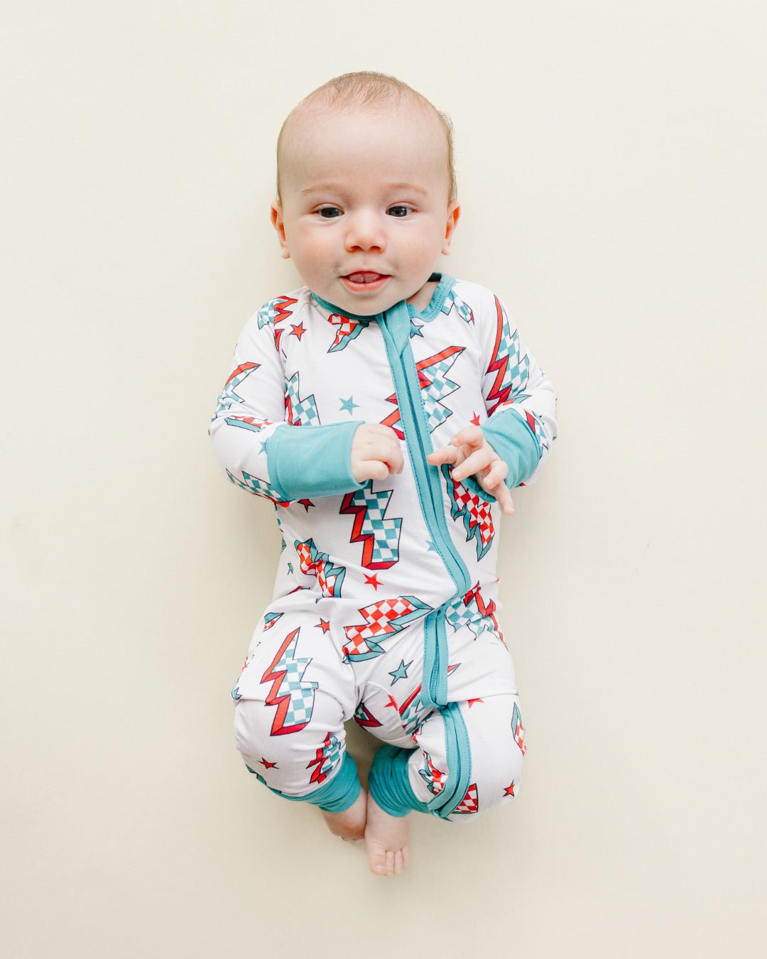 Bamboo Zip Romper | Checkered Bolts - Mack & Harvie