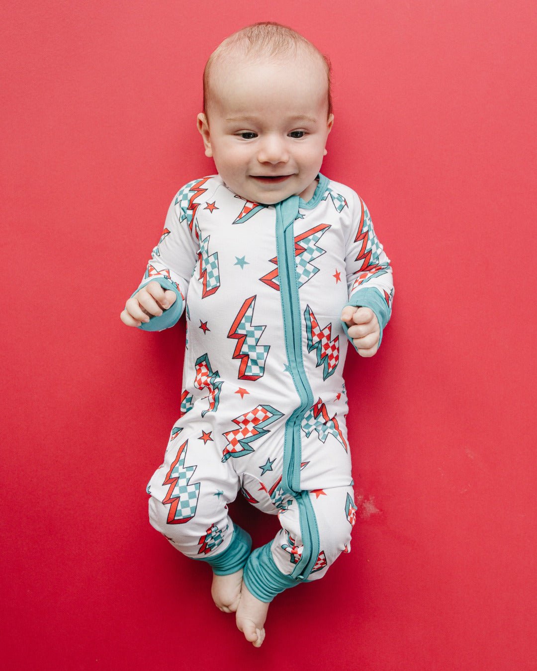 Bamboo Zip Romper | Checkered Bolts - Mack & Harvie