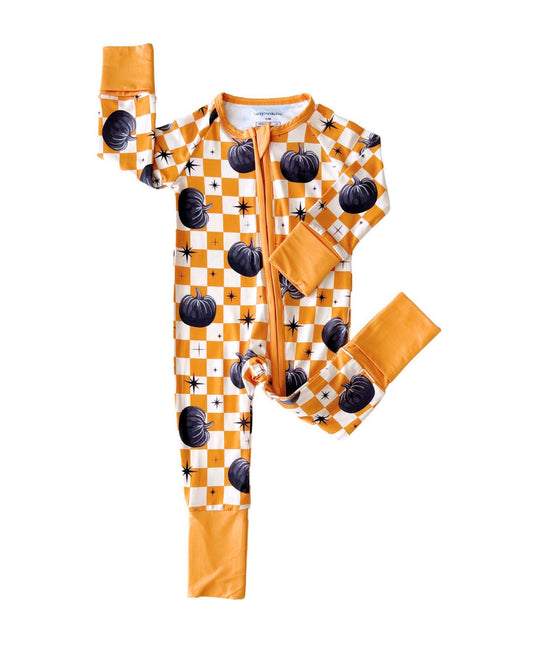 Bamboo Zip Romper | Checkered Pumpkin - Mack & Harvie