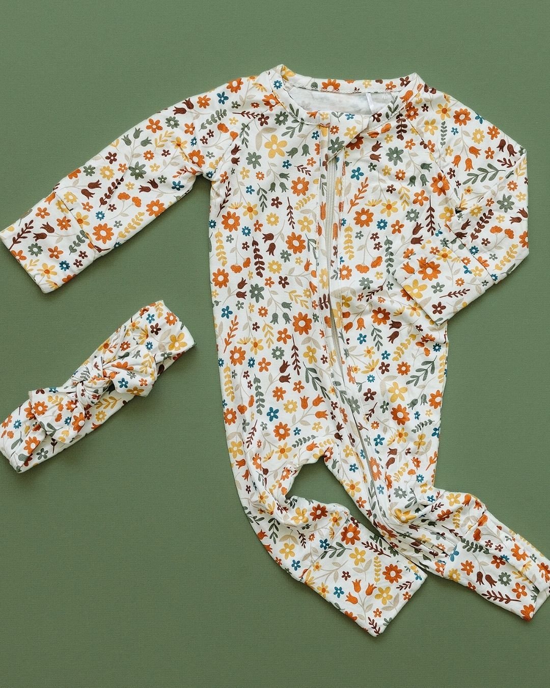 Bamboo Zip Romper | Fall Flowers - Mack & Harvie