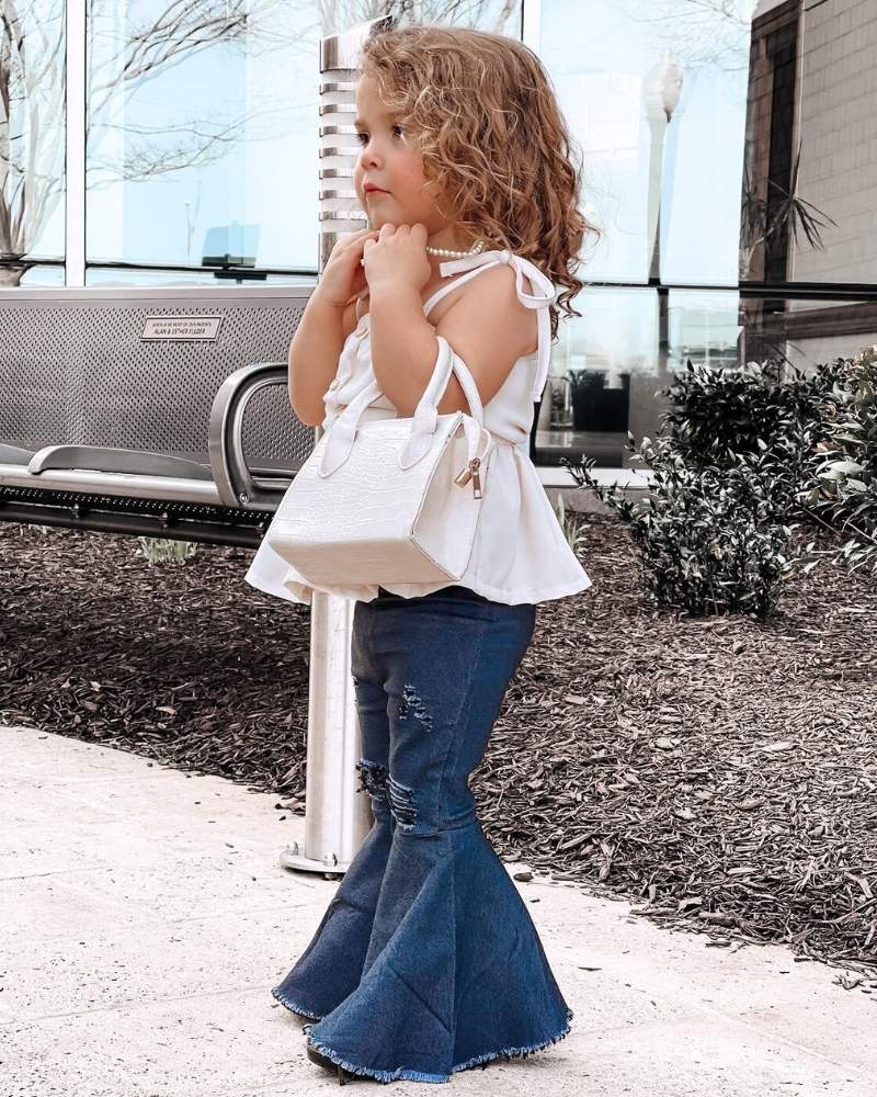 Barbie Pleated Denim Bell Bottoms - Dark Denim - Mack & Harvie