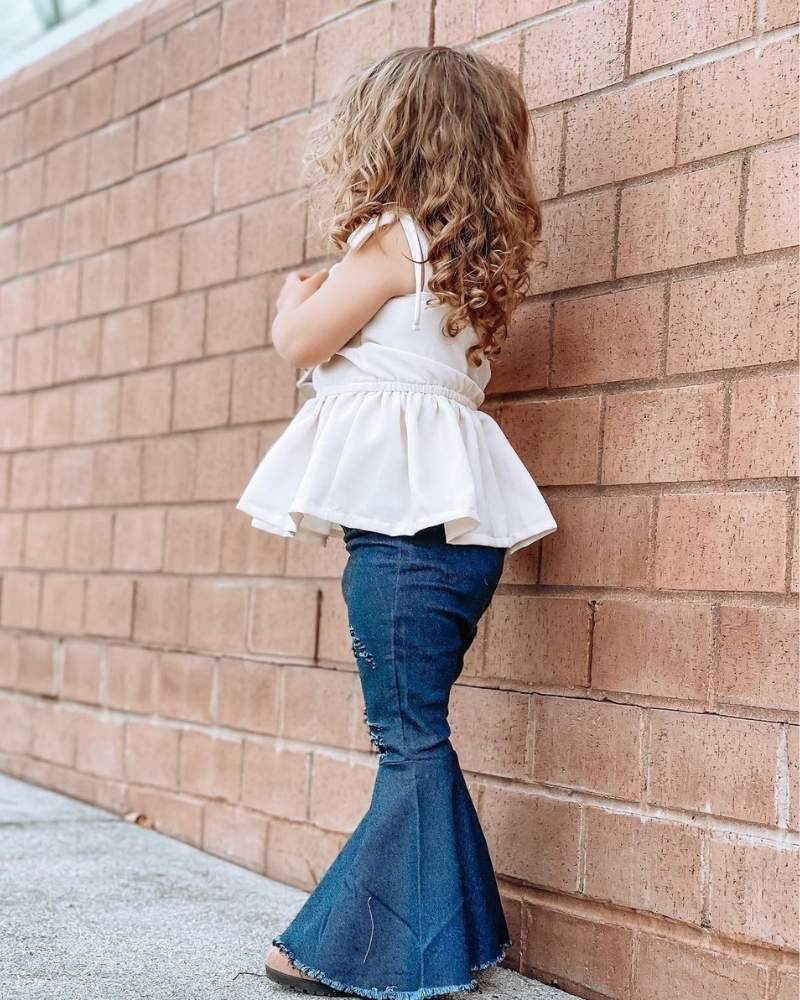 Barbie Pleated Denim Bell Bottoms - Dark Denim - Mack & Harvie