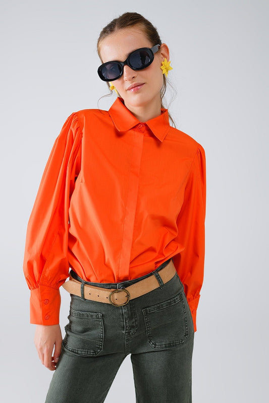 Basic Poplin Orange Shirt With Balloon Long Sleeves - Mack & Harvie