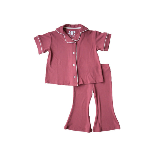 Berry Ribbed | Girl's Flare Set - Mack & Harvie