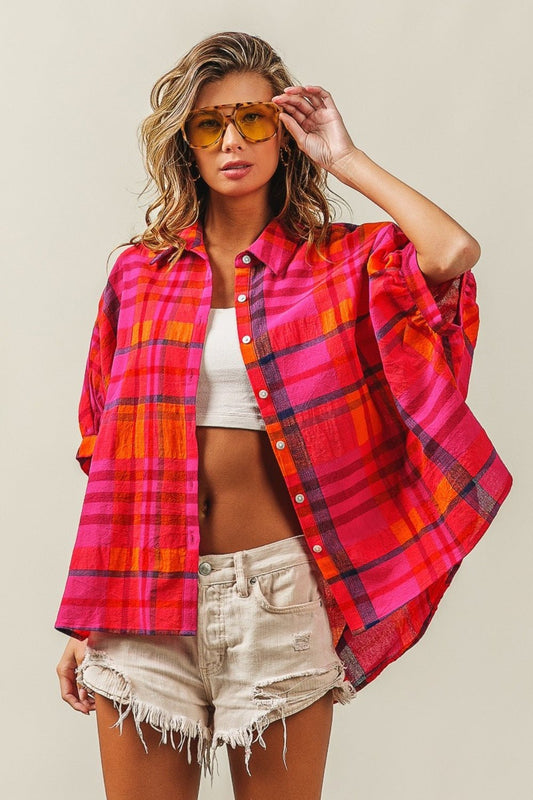 BiBi Button Up Dolman Sleeve Plaid Shirt - Mack & Harvie