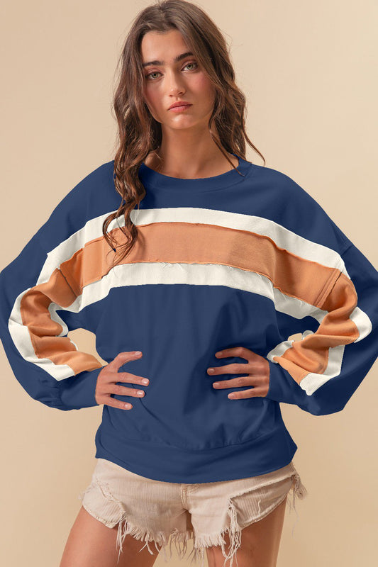 BiBi French Terry Color Block Cut Edge Detail Sweatshirt - Mack & Harvie