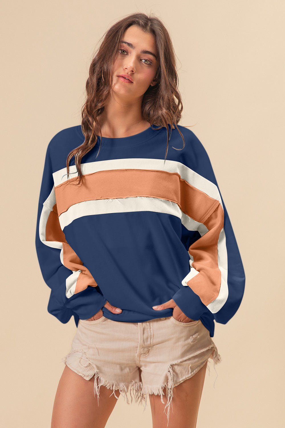 BiBi French Terry Color Block Cut Edge Detail Sweatshirt - Mack & Harvie