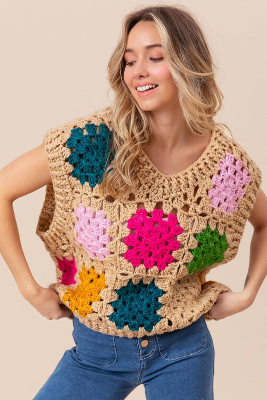 BiBi Granny Square Openwork Sweater Vest - Mack & Harvie