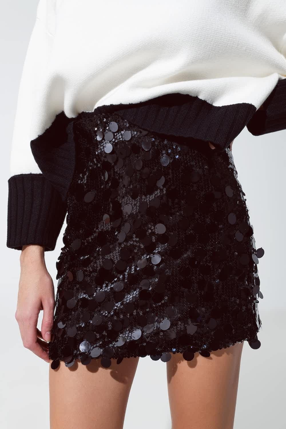 Big Sequin Mini Skirt in Black - Mack & Harvie